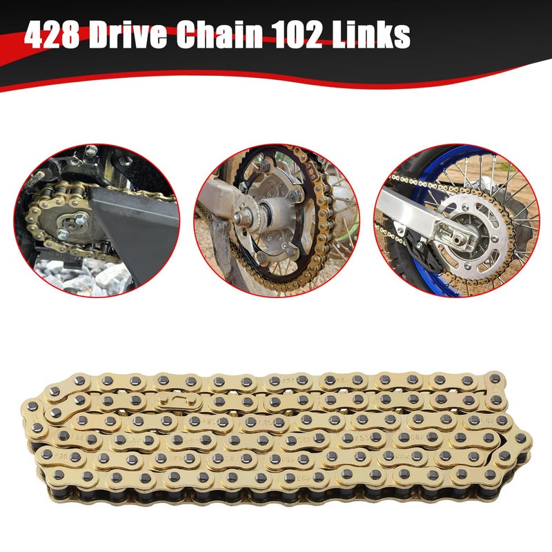 KAMIER 428 Drive Chain 102 Links Gold with Chain Breaker for 50cc 70cc 90cc 110cc 125cc CT90 CT110 TaoTao Coolster Vitacci Apollo Trailmaster Pit Dirt Bike 4 Wheeler ATV Quad Go Kart Heavy Duty Parts - Image 3